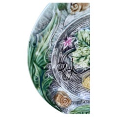 French Majolica Plate with Pumpkin & Snail Onnaing, circa 1890