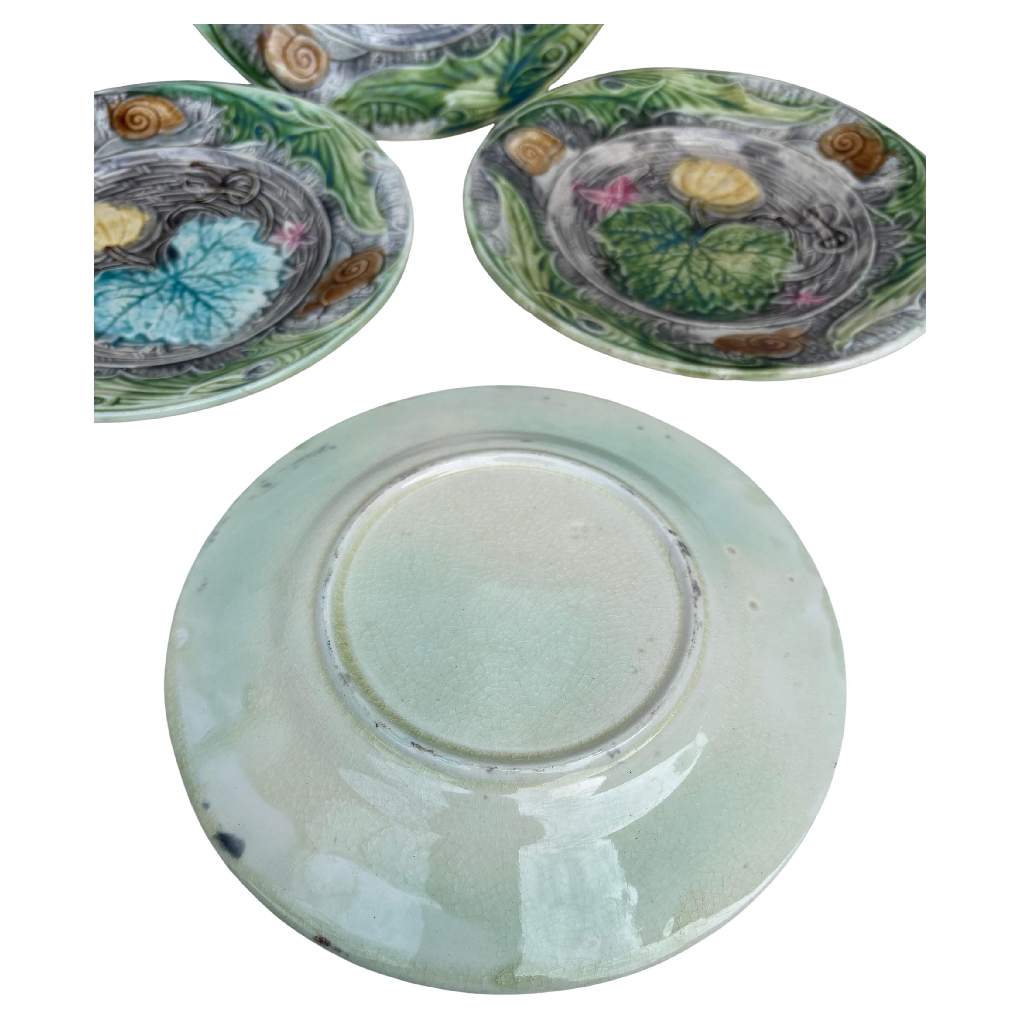 French Majolica Plate with Pumpkin & Snail Onnaing, circa 1890 im Zustand „Gut“ im Angebot in Austin, TX