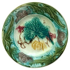French Majolica Plate with Pumpkin & Snail Onnaing, circa 1890