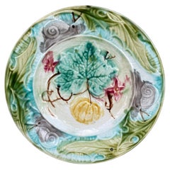 French Majolica Plate with Pumpkin & Snail Onnaing, circa 1890