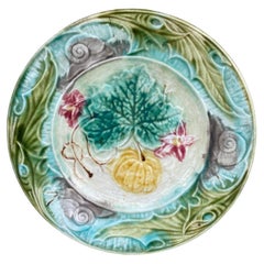 French Majolica Plate with Pumpkin & Snail Onnaing, circa 1890