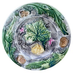 French Majolica Plate with Pumpkin & Snail Onnaing, circa 1890