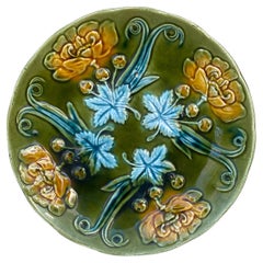 French Majolica Plate with Yellow Flowers Circa 1890