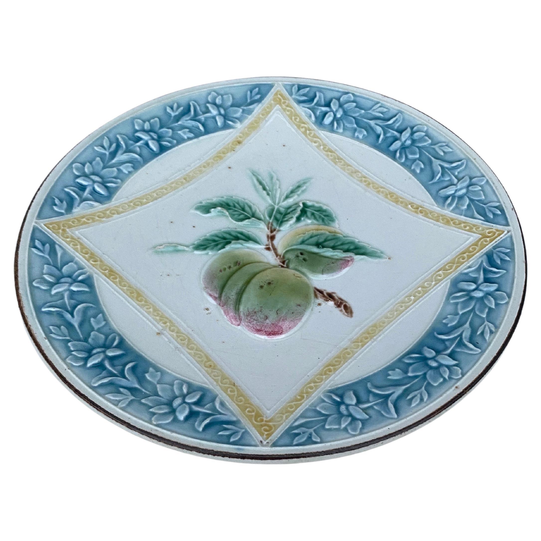 French Majolica Plums Plate circa 1890.