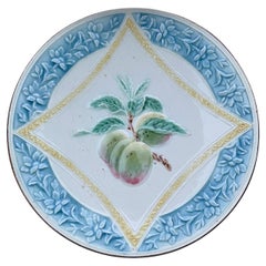 Antique French Majolica Plums Plate circa 1890