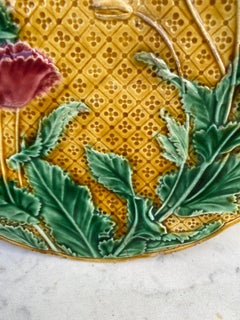 French Majolica Poppies Plate Gien, circa 1880