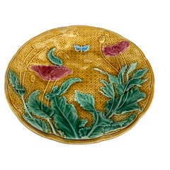 French Majolica Poppies Plate Gien, circa 1880