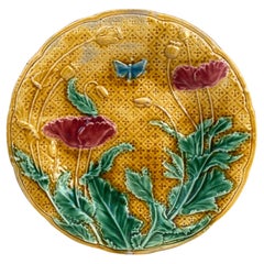 Assiette à peupliers en majolique française Gien, vers 1880
