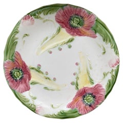 French Majolica Poppies Plate Luneville, circa 1900