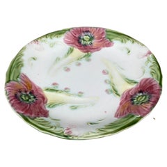 French Majolica Poppies Plate Luneville, circa 1910
