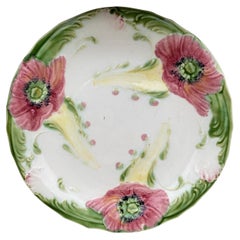 Antique French Majolica Poppies Plate Luneville, circa 1910