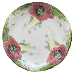 French Majolica Poppies Plate Luneville, circa 1910