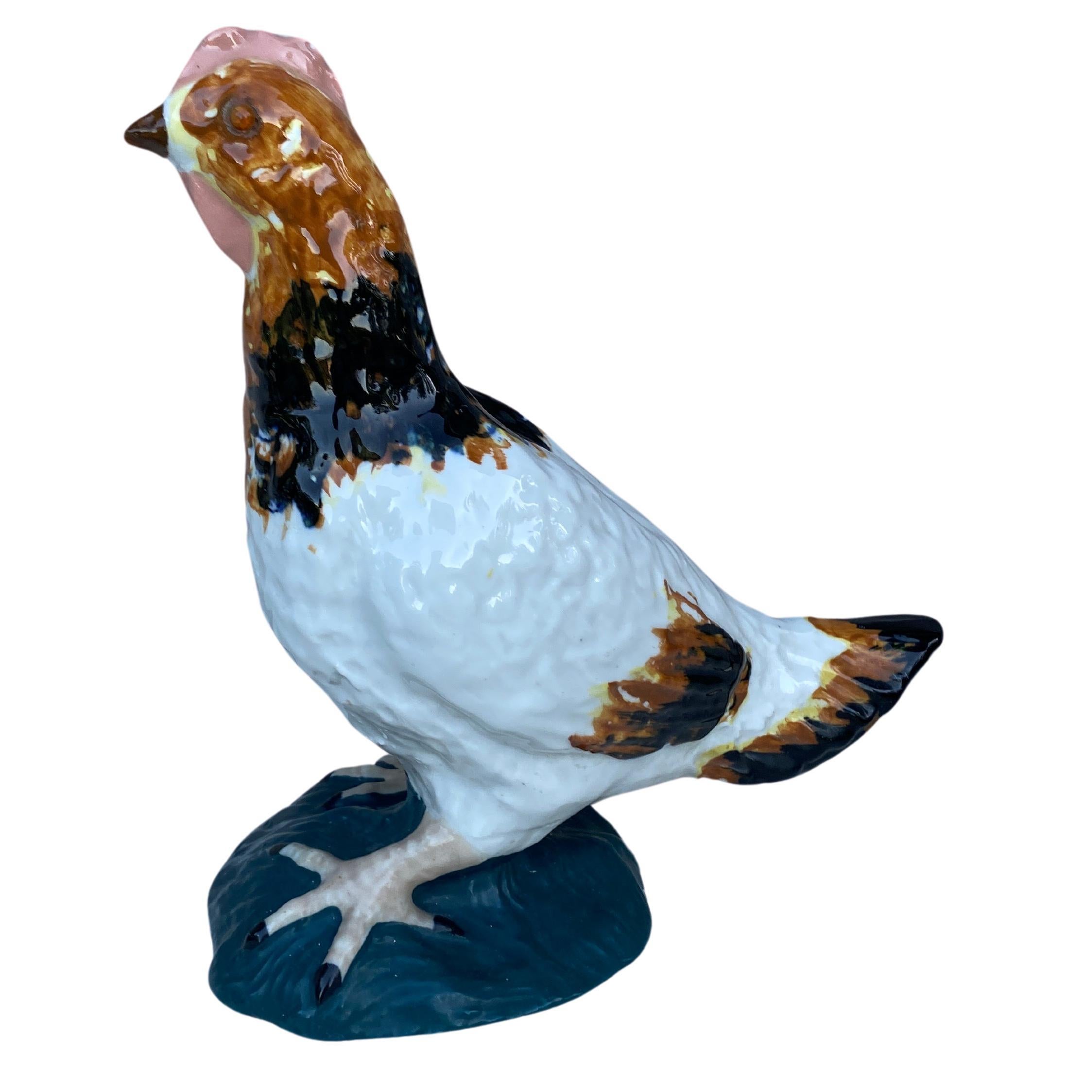 French Majolica Porcelain Hen Circa 1930 In Good Condition For Sale In Austin, TX