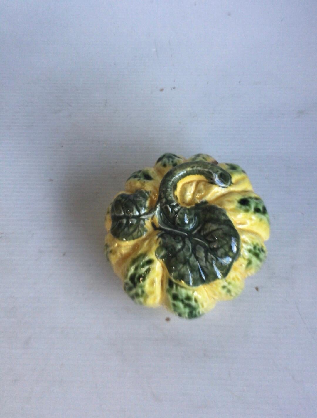 French Majolica Pumpkin Money Bank Fives Lille, circa 1890 In Good Condition In Austin, TX