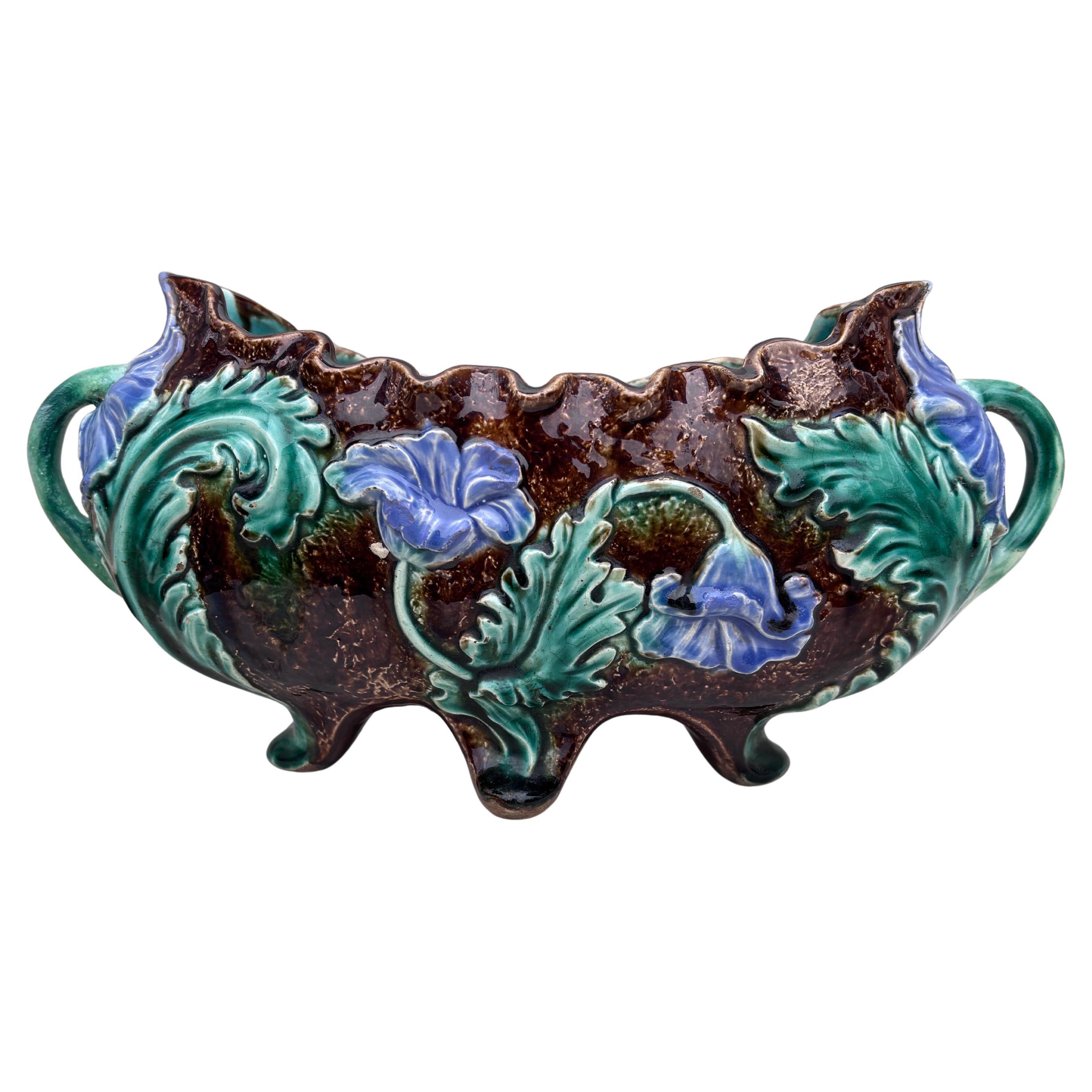 French Majolica Purple Flowers Jardinière, circa 1880