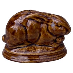 French Majolica Rabbit Money Bank Circa 1900