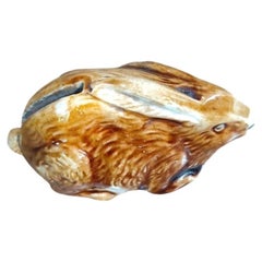 French Majolica Rabbit Money Bank Circa 1900