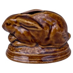French Majolica Rabbit Money Bank Circa 1900