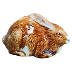 French Majolica Rabbit Money Bank Circa 1900