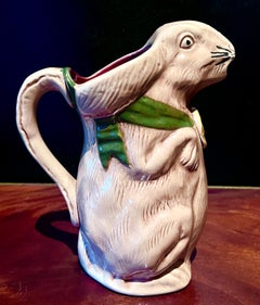 French Majolica Rabbit Pitcher Made  for the Int'l Exhibition in Paris ca 1900