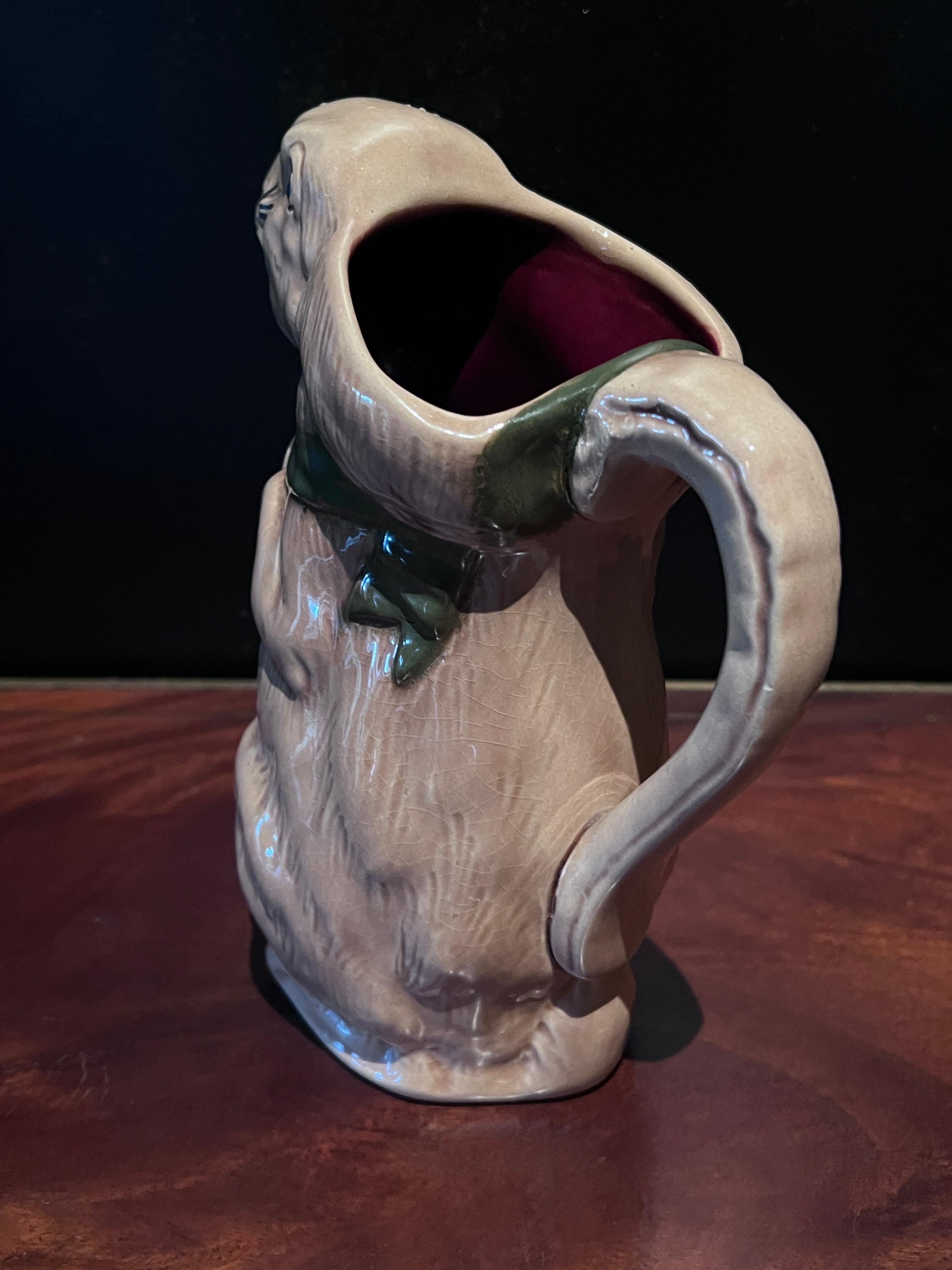 French Majolica Rabbit Pitcher Made  for the Int'l Exhibition in Paris ca 1900 For Sale 1