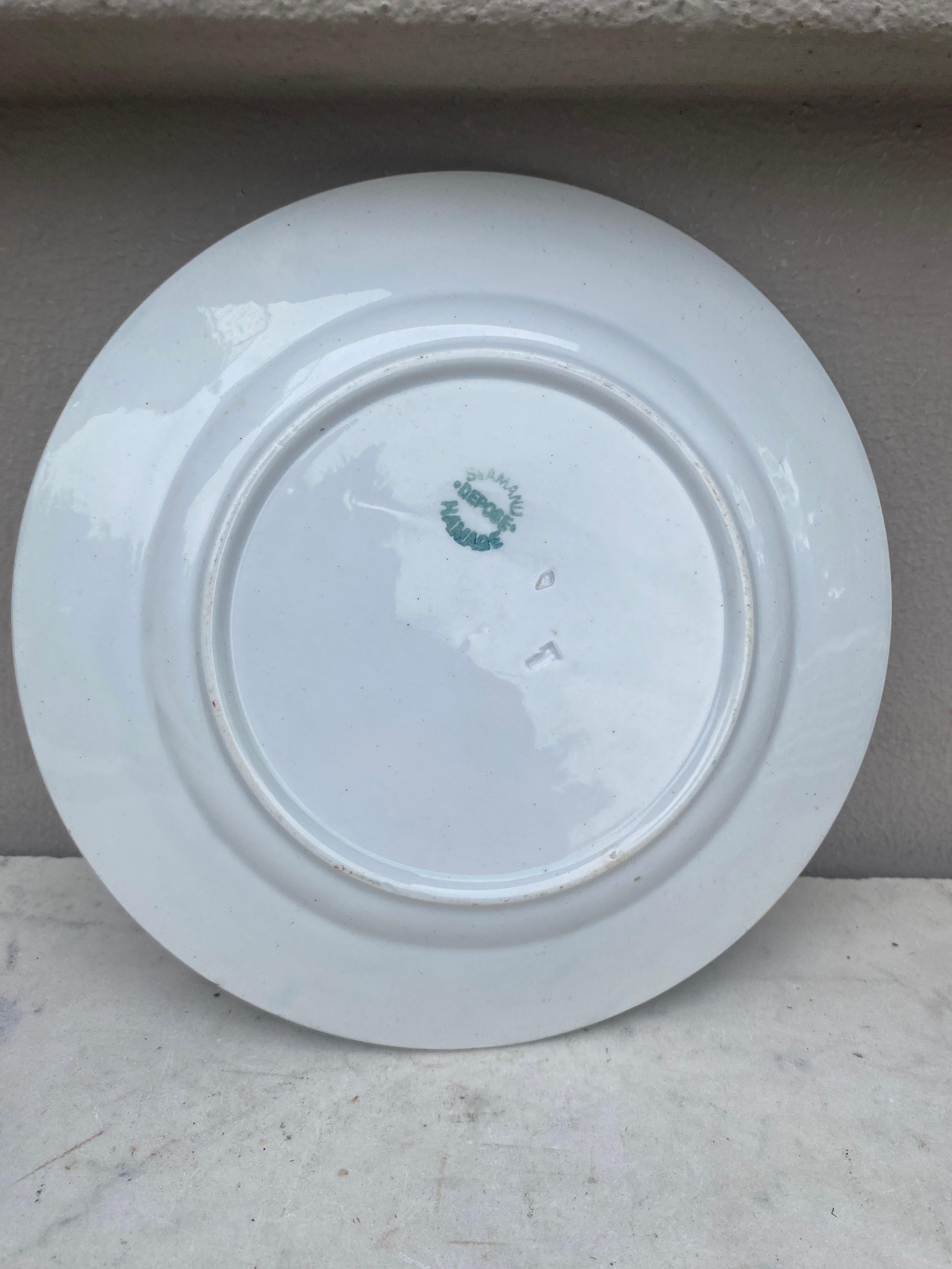 French Provincial French Majolica Raspberries Plate Saint Amand Circa 1920 For Sale