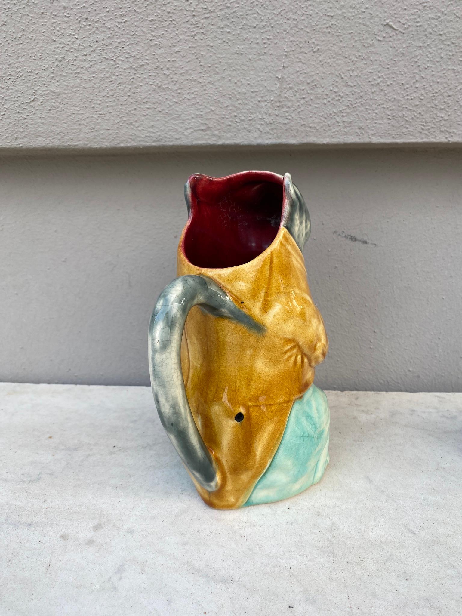 Rustic French Majolica Rat Pitcher Poet Laval, circa 1900 For Sale