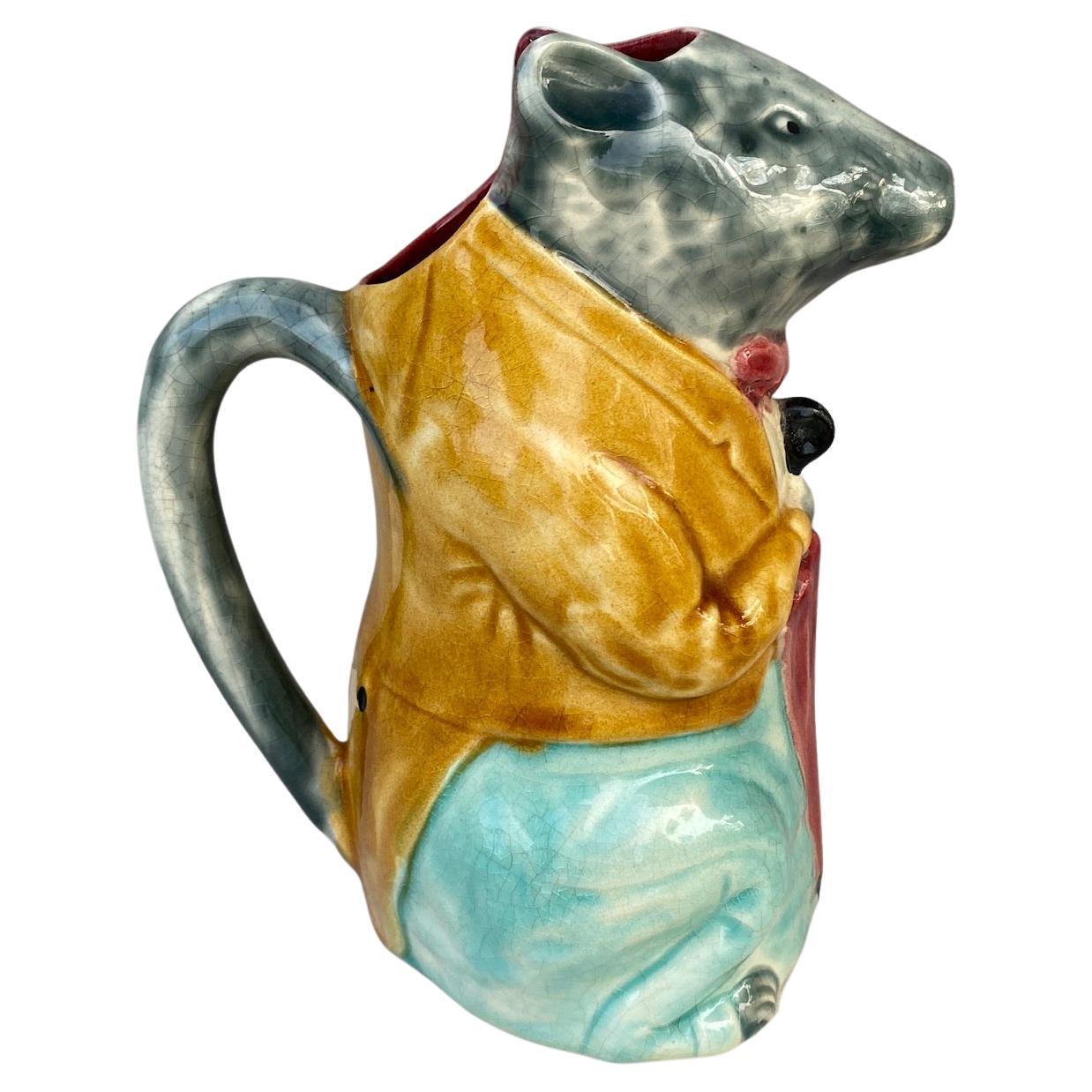 French Majolica Rat Pitcher Poet Laval, circa 1900 For Sale