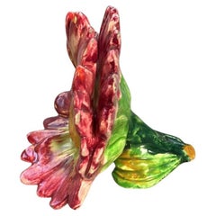 French Majolica Red Daisy Card Holder Delphin Massier, Circa 1890