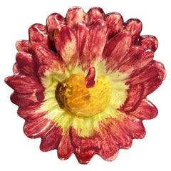 French Majolica Red Daisy Card Holder Delphin Massier, Circa 1890