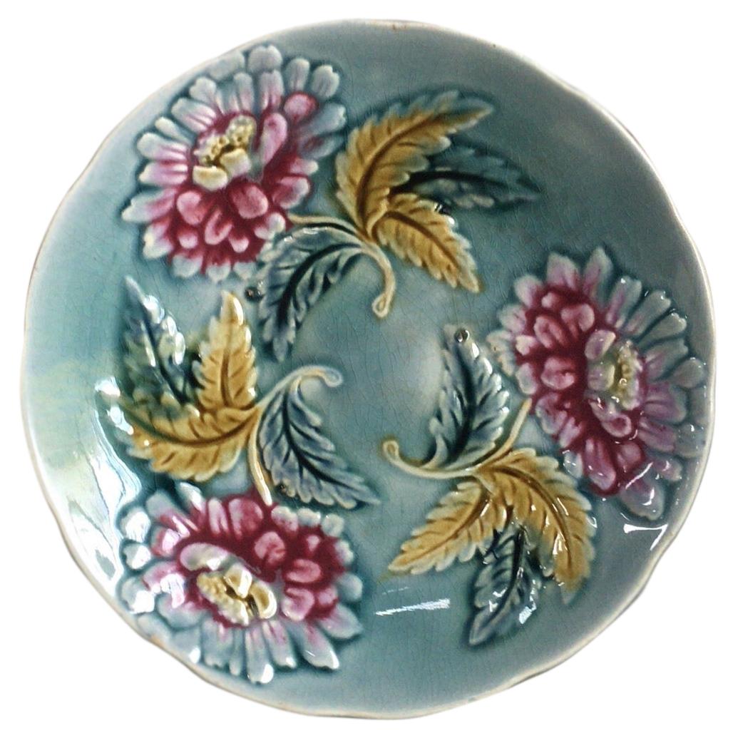 French Majolica Red Flowers Plate, circa 1890