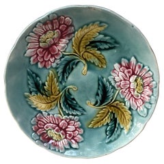 French Majolica Red Flowers Plate, circa 1890
