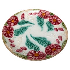 French Majolica Red Flowers Plate Salins, Circa 1890