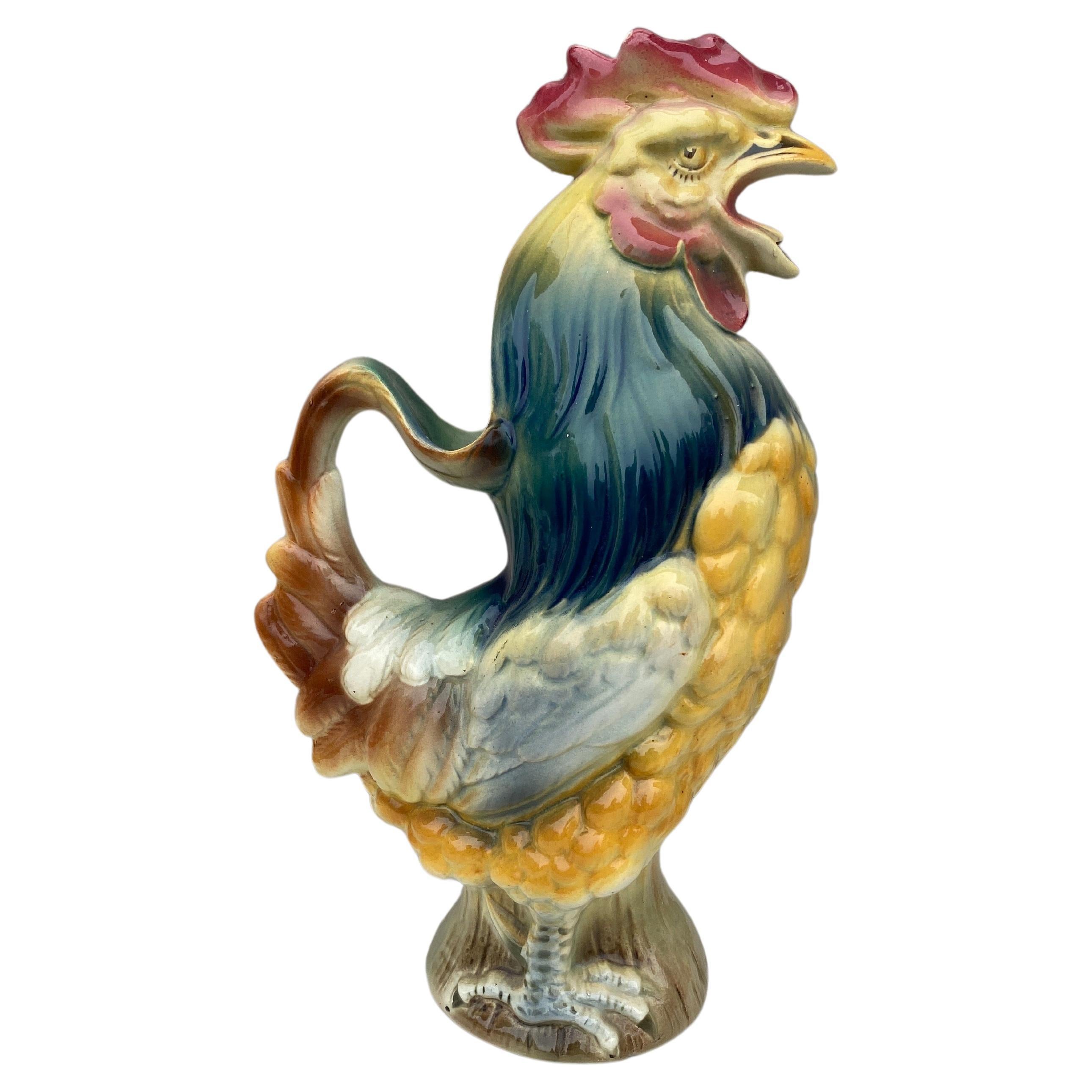French Majolica rooster pitcher Keller and Guerin Saint Clement, circa 1900.
Original older model.
Height / 12.8 inches.
