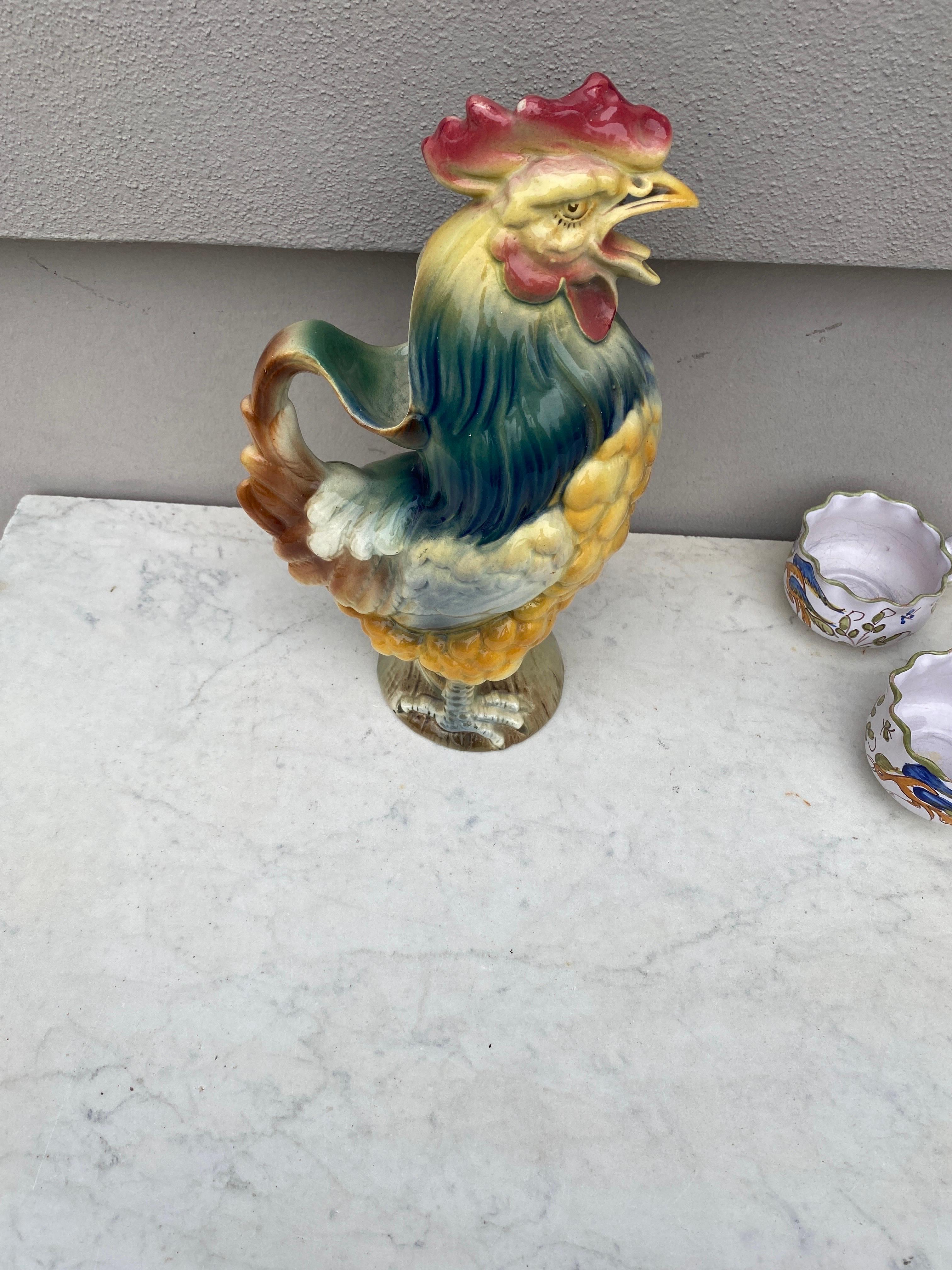 French Majolica Rooster Pitcher Keller and Guerin Saint Clement For Sale 2