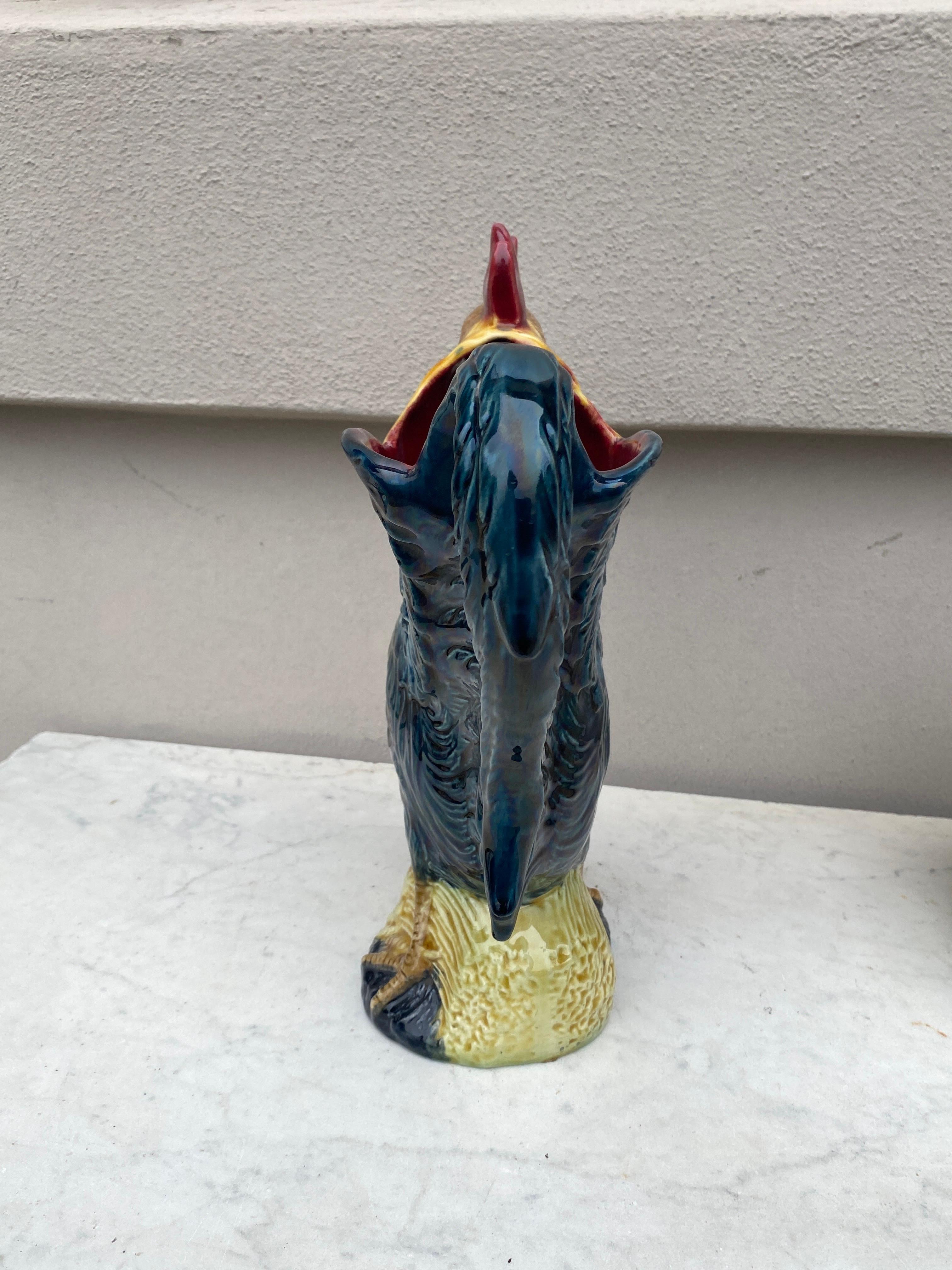 French Majolica Rooster Pitcher Orchies, circa 1890 In Good Condition For Sale In Austin, TX