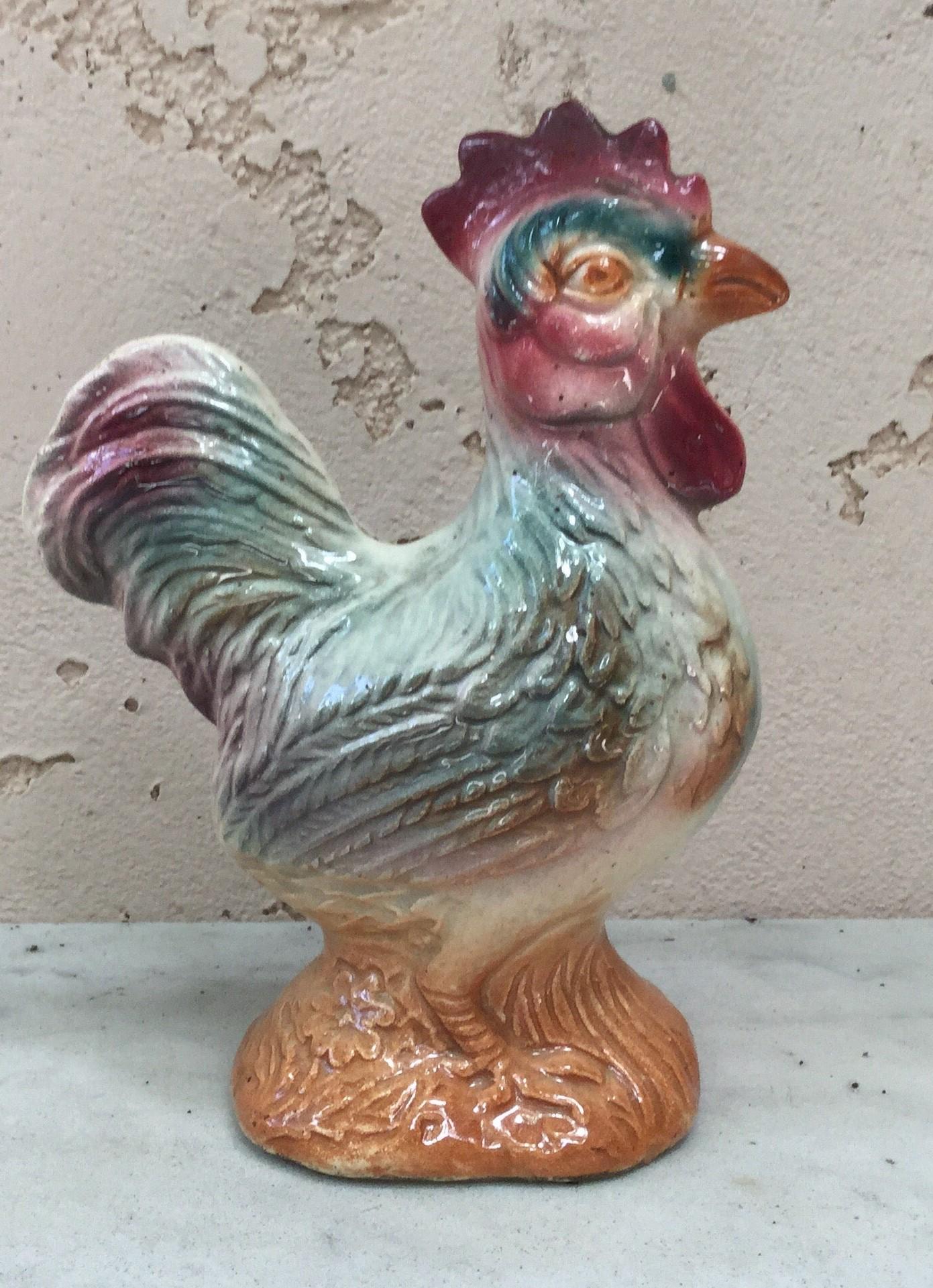 French Majolica Rooster Pitcher Orchies, circa 1890 For Sale 2
