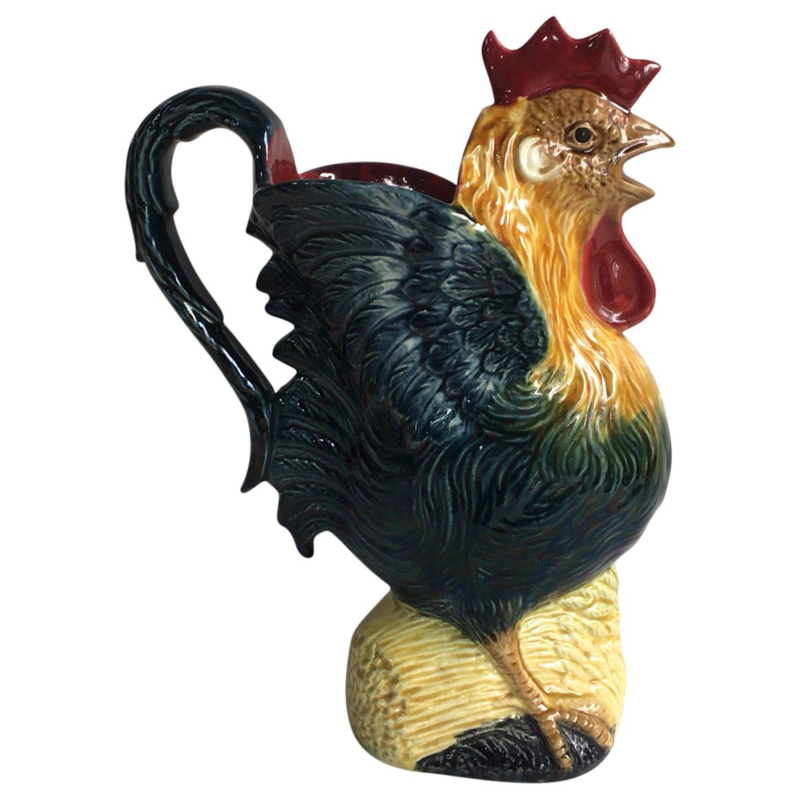 French Majolica Rooster Pitcher Orchies, circa 1890