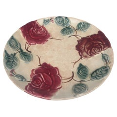 French Majolica Roses Plate Saint Amand, circa 1890
