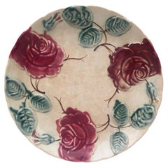 French Majolica Roses Plate Saint Amand, circa 1890