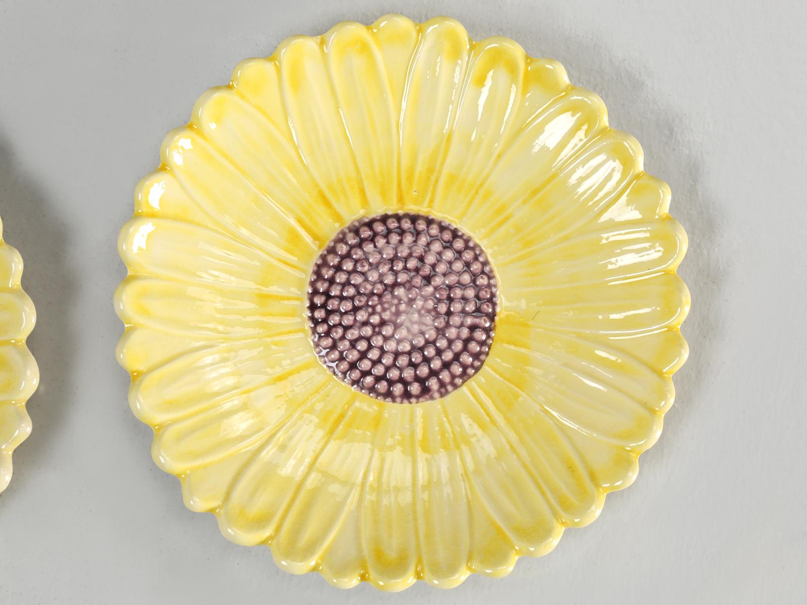 French Majolica Salad or Dessert Plates, Sunflower Pattern 1