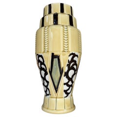 French Majolica Set of 2 Vases & Jardiniere Orchies circa 1930