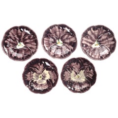 Retro French Majolica Set of ‘5’ Dessert or Salad Plates