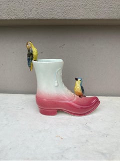 French Majolica Shoe With Birds Massier, circa 1890