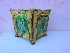 French Majolica Square Leaf Cachepot, circa 1890