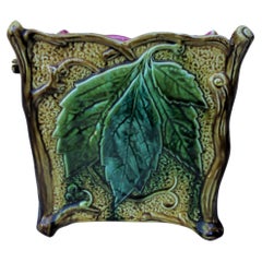 French Majolica Square Leaf Cachepot, circa 1890