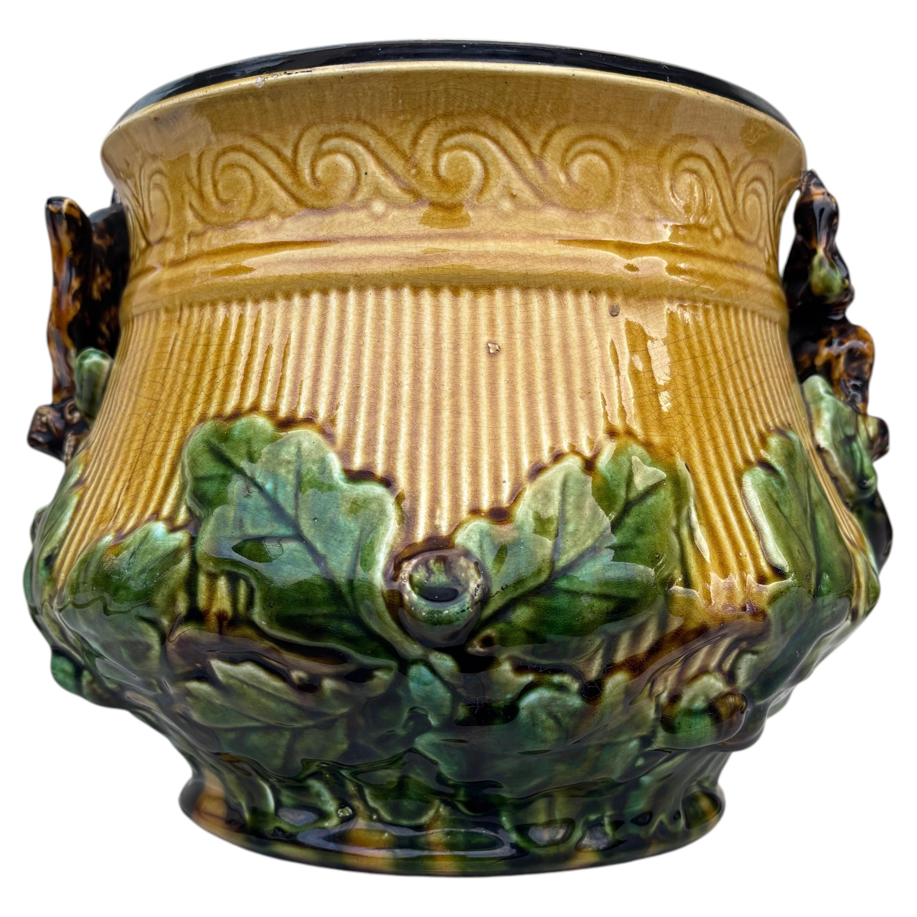 French Majolica Squirrel Cache Pot , circa 1890