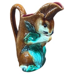 French Majolica Squirrel Pitcher Orchies, Circa 1890