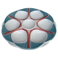French Majolica Starfish Oyster Plate Digoin Sarreguemines Circa 1920