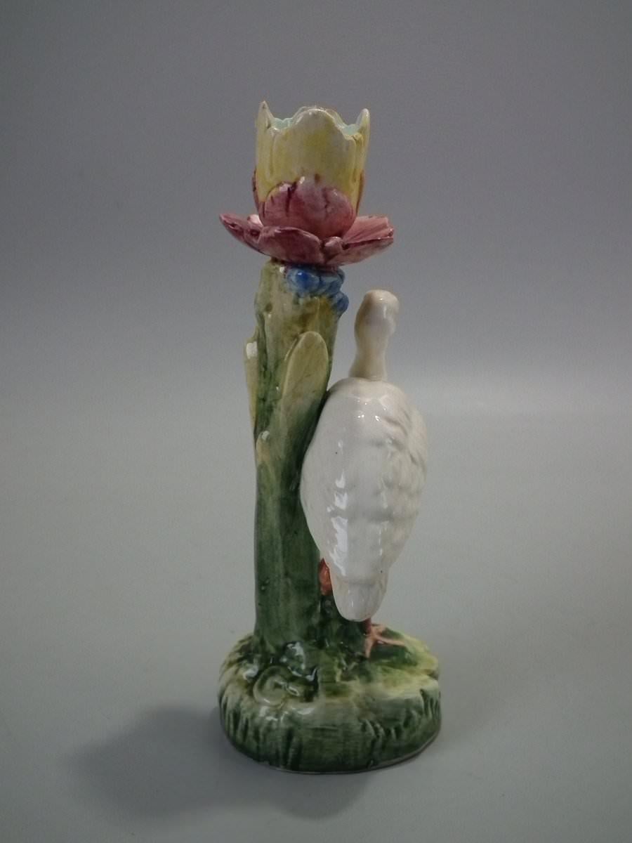 Victorian French Majolica Stork Candlestick